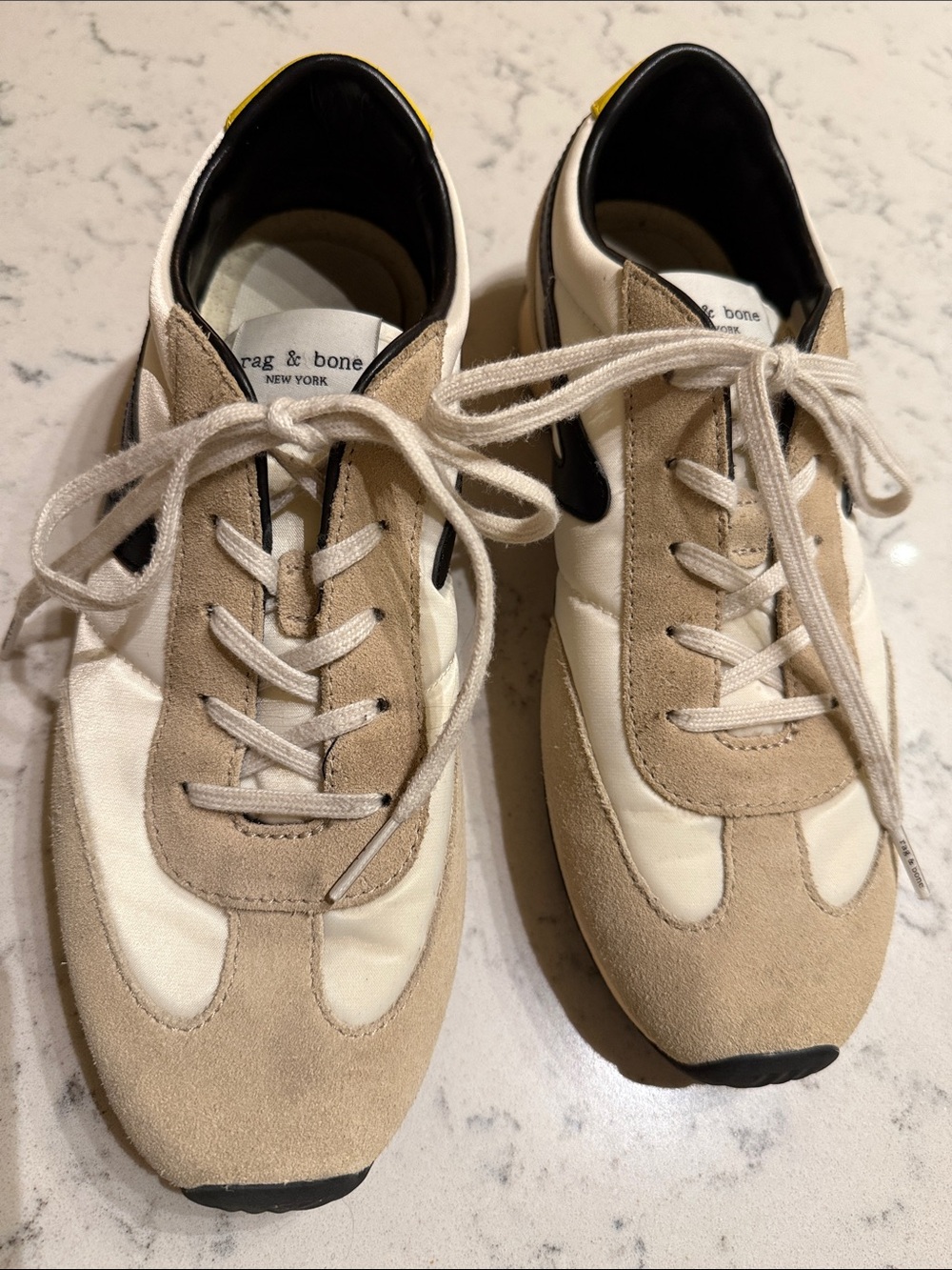 rag & bone Beige, White and Black Suede-Trim Low-Top Sneakers